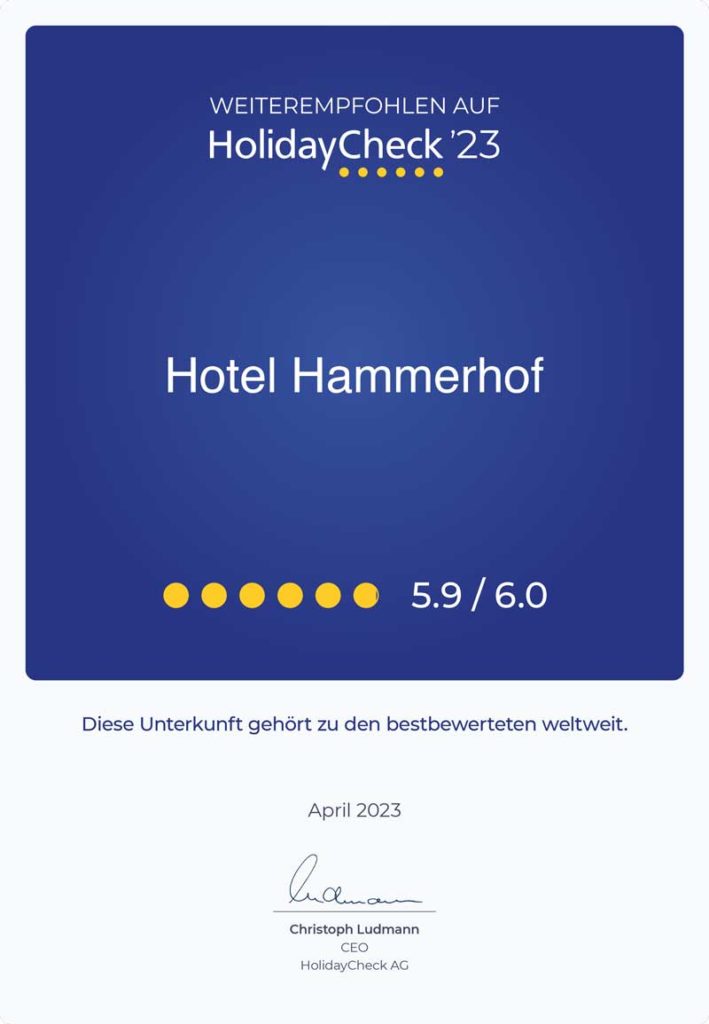 HolidayCheck '23 Zertifikat Hotel Hammerhof